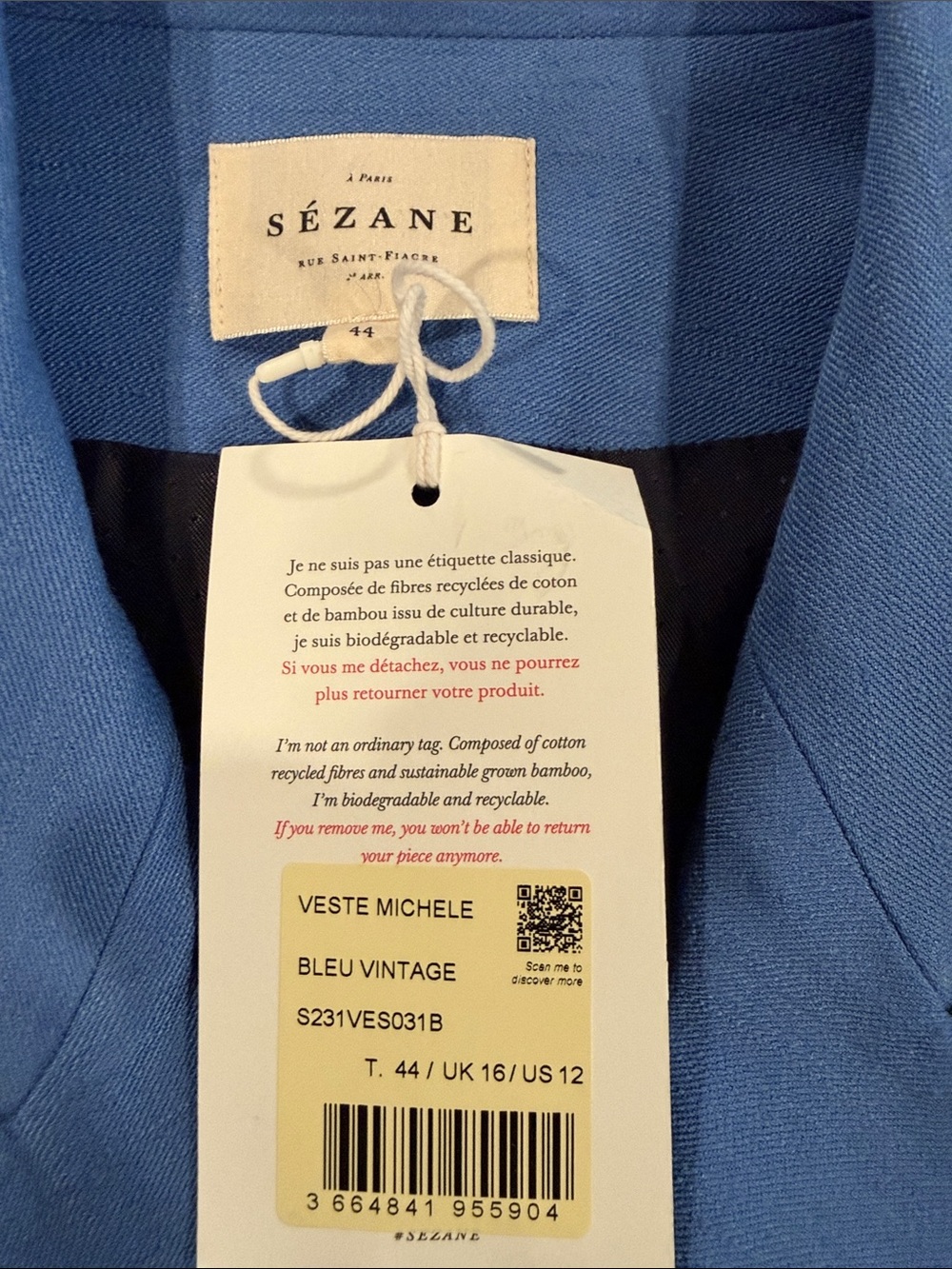 Sezane Michele Jacket Vintage Blue - Size 12 - Picture 3 of 4